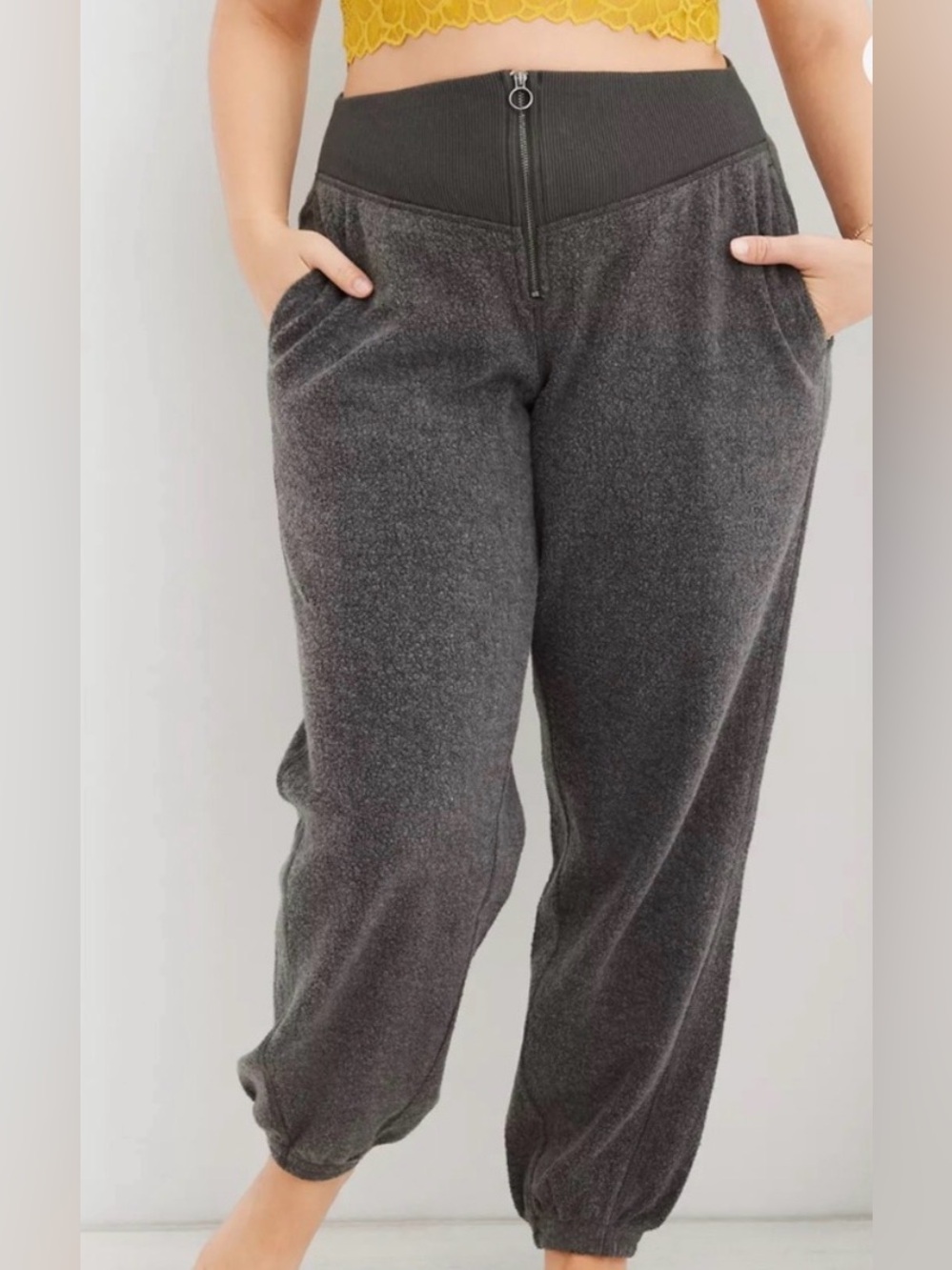 Aerie Fleece Corset Zipper Lounge Pants/Sweatpants Jogger Bottoms Smoked Gray XS